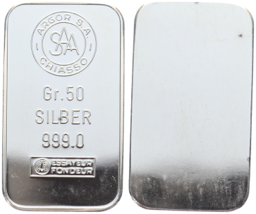 50 Gramm Silberbarren Argor SA Chiasso